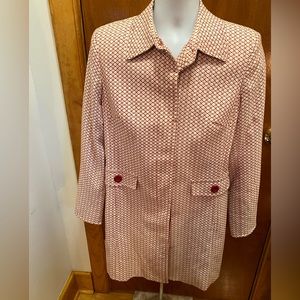 Women’s Apt 9 Red and White Houndstooth Stretch Trench Coat -sz 12